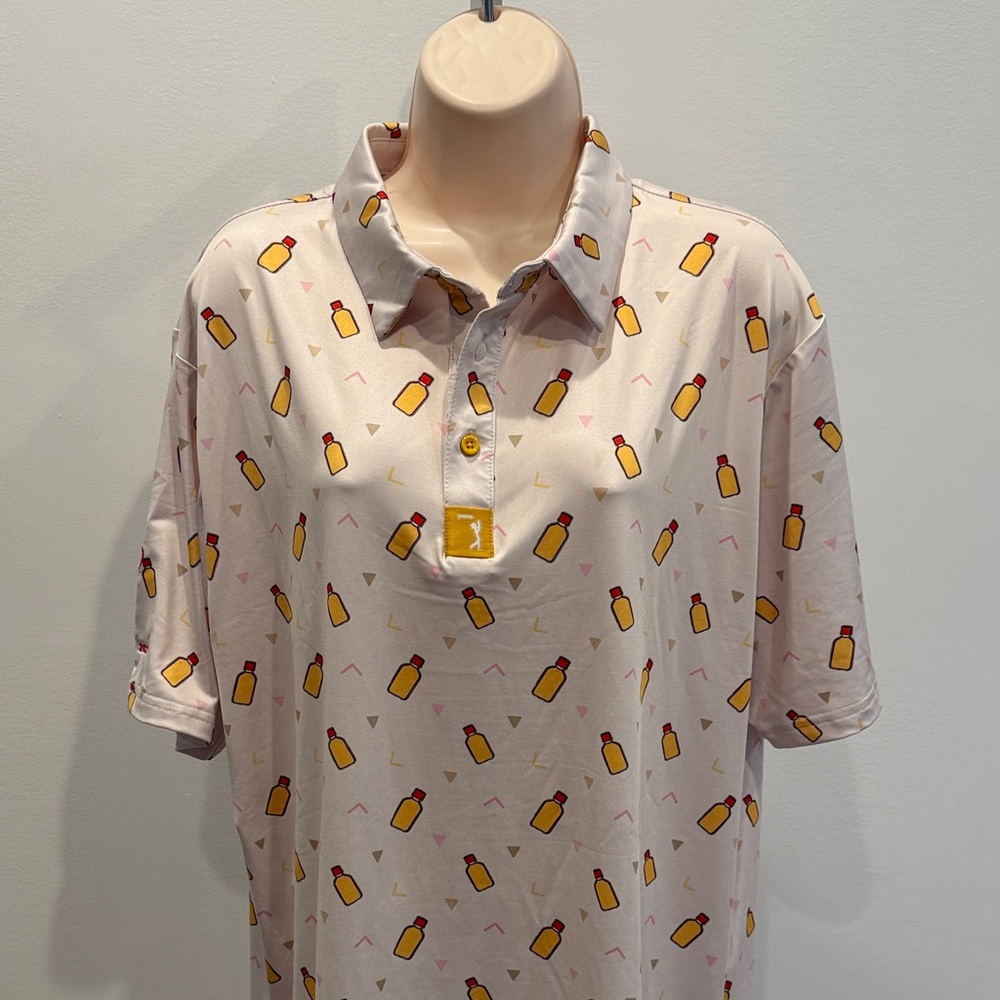 Bogey Bros Men's Polo Shirt Bottle Pattern Cream Yellow Shirt Sleeve Size L